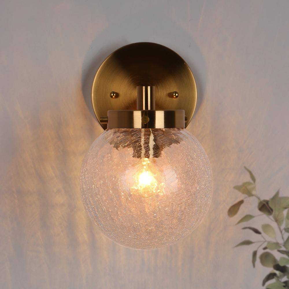 Lunary Modern 5.5 in. 1-Light Brass Globe Wall Sconce Powder Room Bathroom Wall Light with Clear Crackle Glass Shade price history on PriceWatchPro