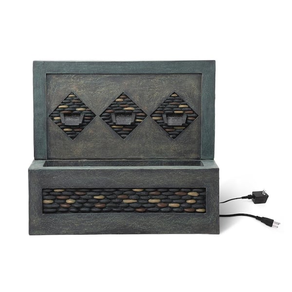 Glitzhome 30 in. L Oversized Outdoor Polyresin Tiered Fountain with LED Light and Pump (KD)