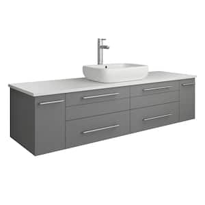 Lucera 60 in. W Wall Hung Bath Vanity in Gray with Quartz Stone Vanity Top in White with White Basin