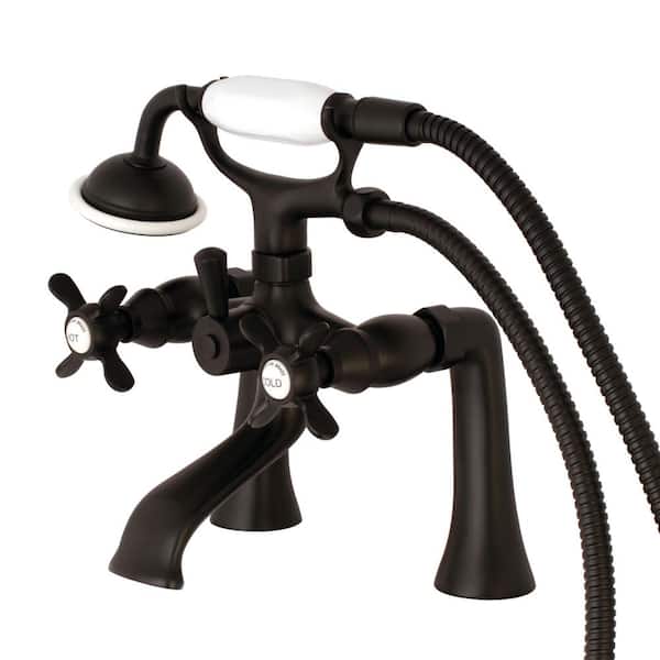 Kingston Brass Victorian Deck Mount 3-Handle Claw Foot Tub Faucet with Handshower in Matte Black