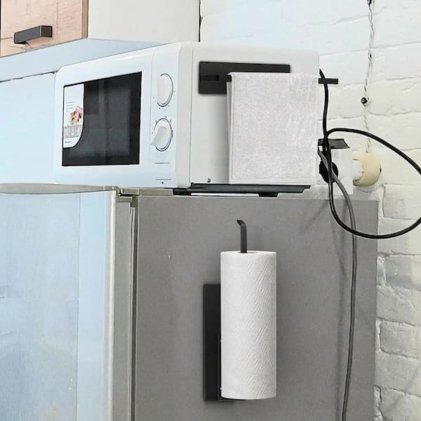 Magnetic Black Wall Mount Paper Towel Holder Metal Finish Paper Towel Rack for Fridge Pantry Kitchen Storage