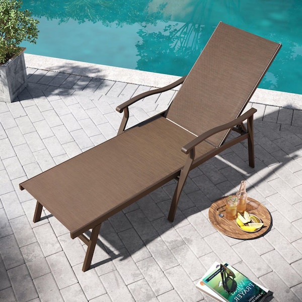 Pellebant 1-Piece Aluminum Adjustable Outdoor Chaise Lounge in Brown