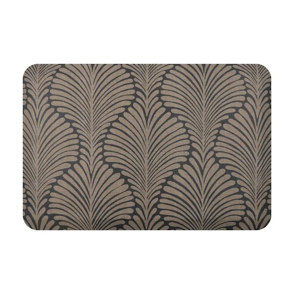 Bungalow Flooring Sole Comfort Palm Fronds 22 in. x 32 in. Wheat on Navy Anti-Fatigue Comfort Mat