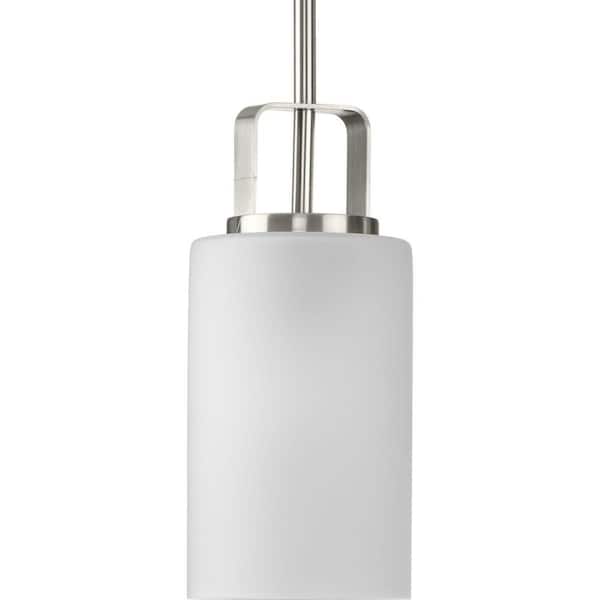 Progress Lighting League Collection 1-Light Brushed Nickel Etched Glass Modern Farmhouse Mini-Pendant Hanging Light