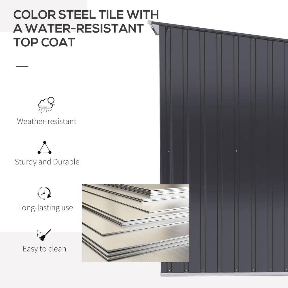 Dark Gray Metal Outdoor Storage Shed with Lockable Door