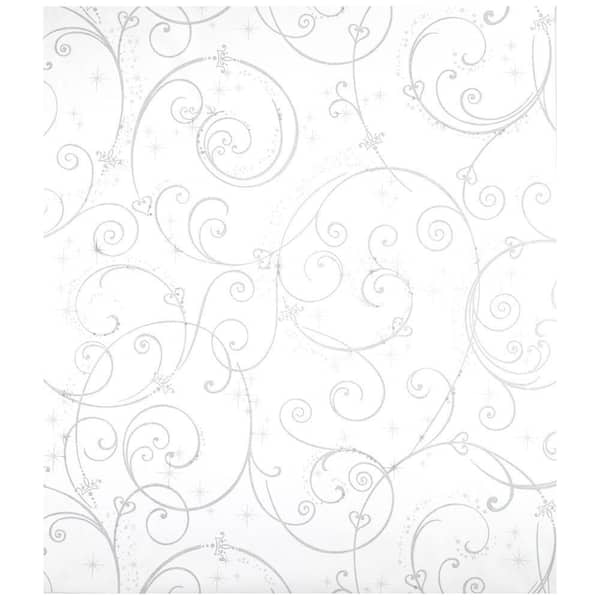 York Wallcoverings Disney Kids Perfect Princess Scroll Wallpaper White with Glitter Paper Strippable Roll (Covers 60.75 sq. ft.)