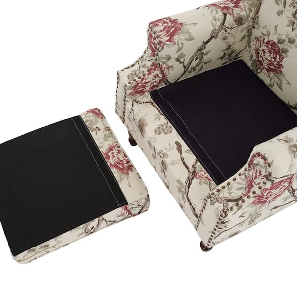 Uixe Retro Beige and Pink Floral Pattern Linen Nailhead Trim