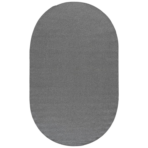 Braided 5 ft. x 8 ft. Dark Gray Basket Weave Washable Oval Rug