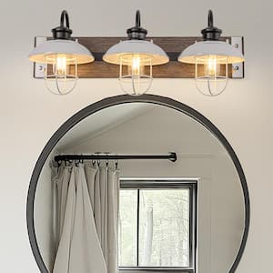 24 in. 3-Light Chrome and Wood Bell Clear Glass Vanity Lightwith Dimmable No Bulbs Included