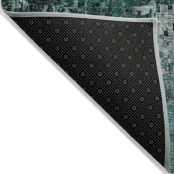 Teal Blue, Aqua, Gray 5 ft. x 8 ft. Woven Abstract Polyester Rectangle Indoor/Outdoor Area Rug