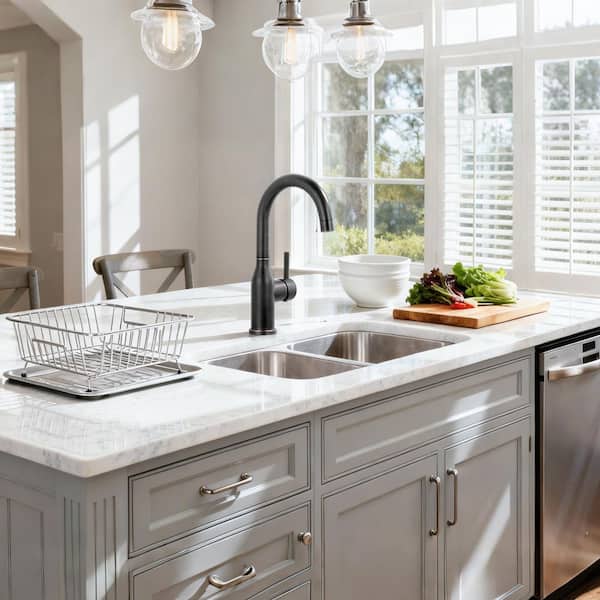 Stainless Steel 1-Hole Single Handle Bar Faucet with Supply Lines in Oil Rubbed Bronze