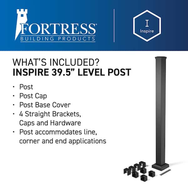FORTRESS Inspire Railing 39.5 in. H x 2.5 in. W Aluminum Black Sand Post with Brackets