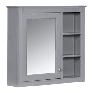 30 in. W x 28 in. H Rectangular Aluminum Medicine Cabinet with Mirror with 3 Open Shelves in Gray