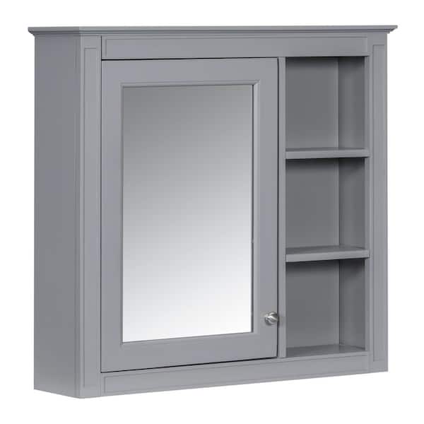 Tileon 30 in. W x 28 in. H Rectangular Aluminum Medicine Cabinet with Mirror with 3 Open Shelves in Gray
