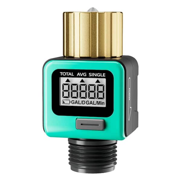 Water Flow Meter with Brass Threaded Inlet, Measures Gallon/Liter and Flow Rate for Hose, RV, Lawn Sprinkler, Nozzle Use