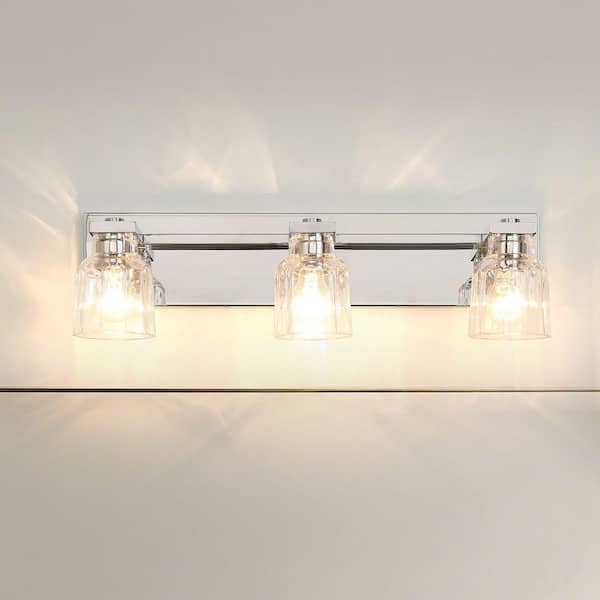 Dryden 24-in. 3-light Polished Nickel Vanity Light with Clear Ribbed Glass Shades