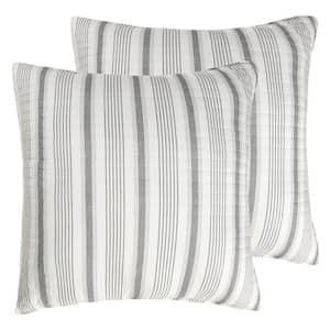 Camden 26 in. x 26 in. Cream and Grey Stripe Quilted Cotton Euro Sham (Set of 2)