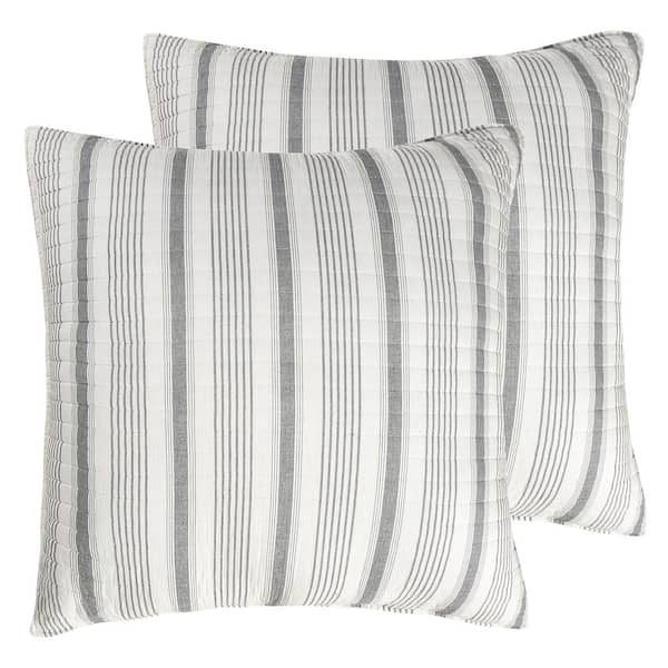LEVTEX HOME Camden 26 in. x 26 in. Cream and Grey Stripe Quilted Cotton Euro Sham (Set of 2)