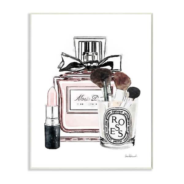 "Fashion Designer Makeup Perfume Lipstick Pink Watercolor" by Amanda GreenwoodWood Wall Art 19 in. x 13 in.