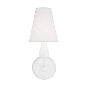 Ziba 5.5 in. W x 15 in. H 1-Light Matte White Wall Sconce Transitional Dimmable Small with White Linen Fabric Shade