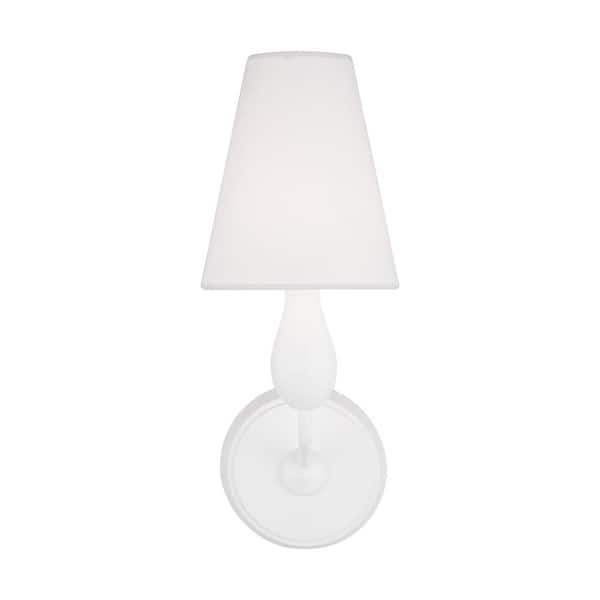 Generation Lighting Ziba 5.5 in. W x 15 in. H 1-Light Matte White Wall Sconce Transitional Dimmable Small with White Linen Fabric Shade