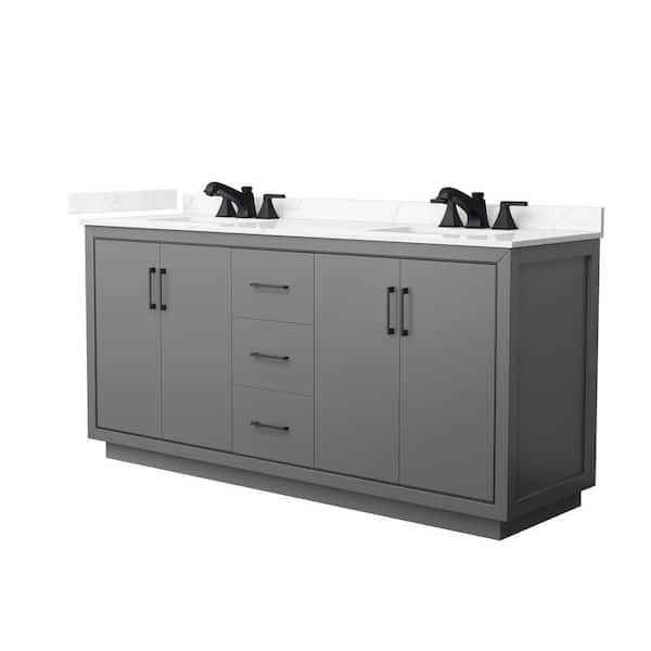 Wyndham Collection Icon 72 in. W x 22 in. D x 35 in. H Double Bath Vanity in Dark Gray with Giotto Quartz Top