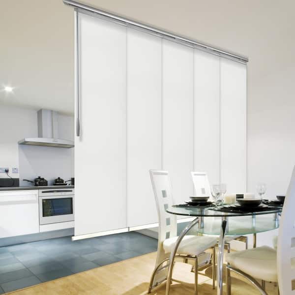 EMOH Griege 58 in. - 110 in. W x 116 in. L Adjustable 5- Panel White Single Rail Panel Track with 23.5 in. Slates