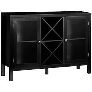 Modern Black Sideboard with Removable Wine Rack and Tempered Glass Door