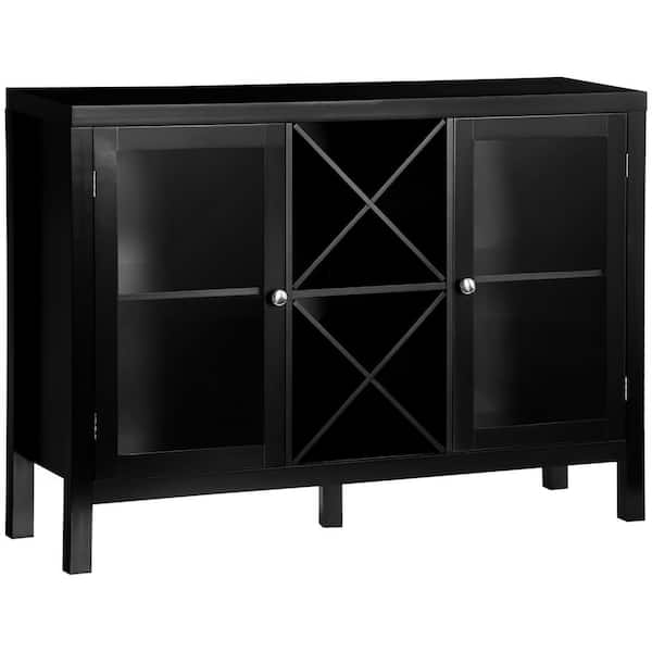 HOMCOM Modern Black Sideboard with Removable Wine Rack and Tempered Glass Door