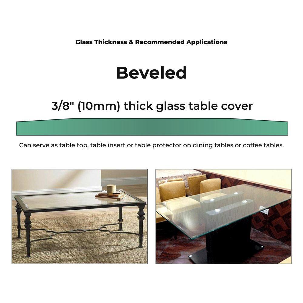 72'' Clear Tempered Glass Rectangle Tabletop with Beveled Edges