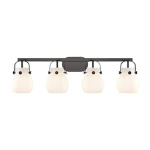 Pilaster II Sphere 36.5 in. 4-Light Matte Black Vanity Light with Glass Shade