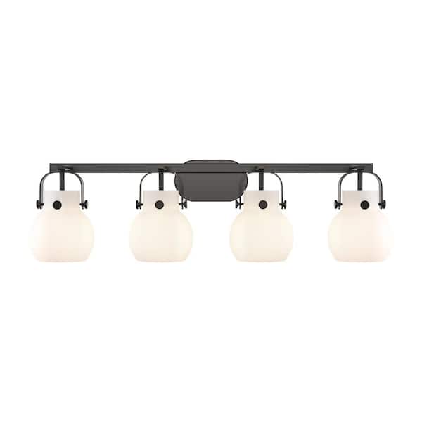 Innovations Pilaster II Sphere 36.5 in. 4-Light Matte Black Vanity Light with Glass Shade