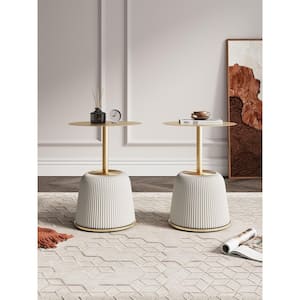 Anderson Modern 15.75 in. Cream Round Metal Leatherette Upholstered End Table (Set of 2)