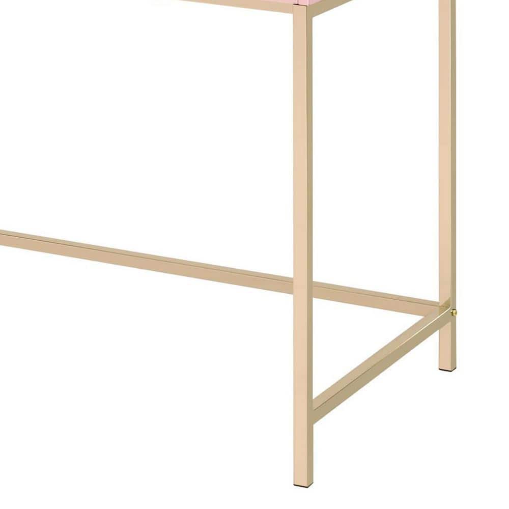 Pink and Gold Wood Writing Desk with Hutch and USB Port