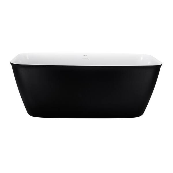VANITYFUS 58.5 in. Acrylic Freestanding Flatbottom Soaking Bathtub in Matte Black with Brass Drain and Overflow