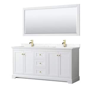 Avery 72 in. W x 22 in. D x 35 in. H Double Sink Bath Vanity in White with Carrara Cultured Marble Top and 70 in. Mirror