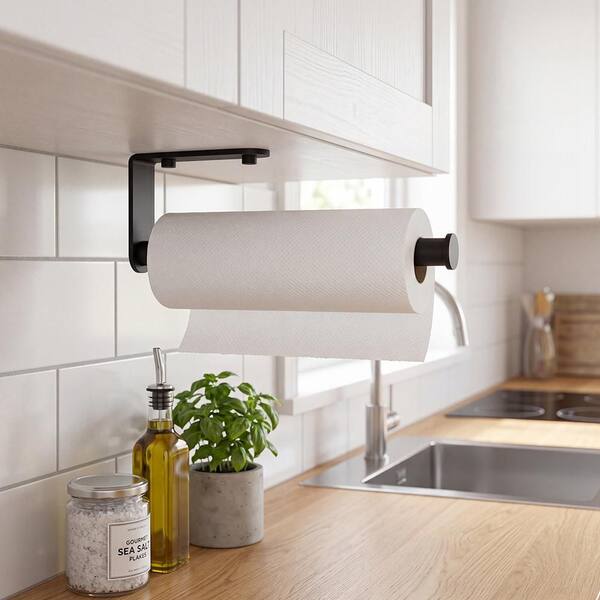 Wall Mount Kitchen Paper Towel Holder Bulk-Self-Adhesive Under Cabinet In Matte Black