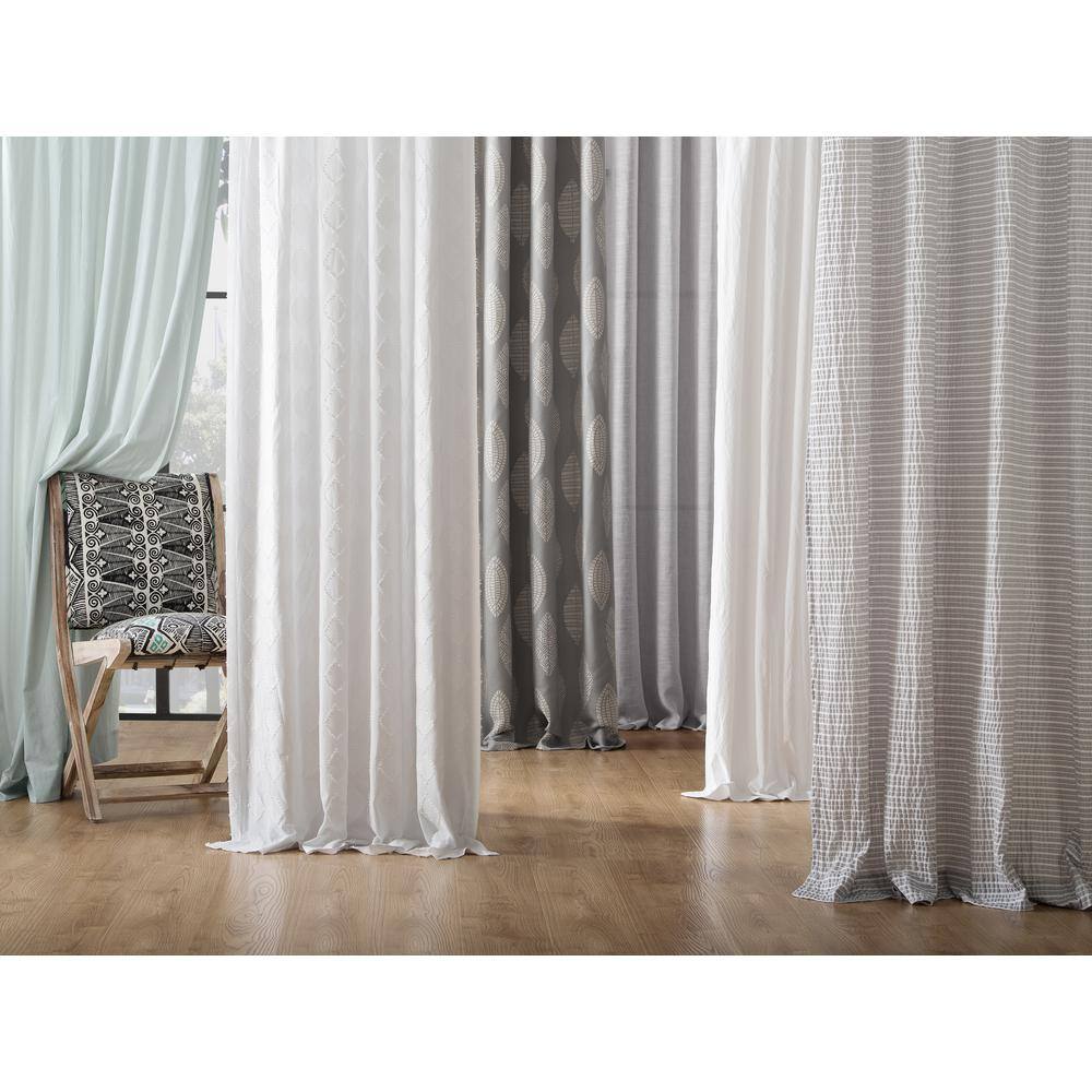 Gray Sheer Linen Blend Grommet Top Window Panel