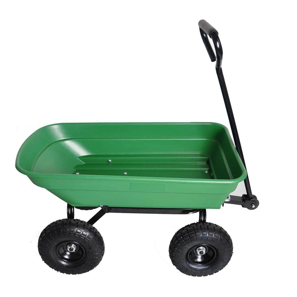 1.94 cu. ft. Heavy Plastic Garden Cart Folding Car Dump Truck in Green w/Steel Frame Pneumatic Tire, 300 lbs. Capacity -  Afoxsos, HDMX1072