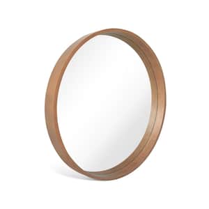 32 in. W x 32 in. H Round Wall Mirror with Walnut Finish Wood Frame