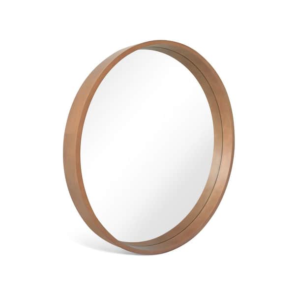 WallBeyond 32 in. W x 32 in. H Round Wall Mirror with Walnut Finish Wood Frame