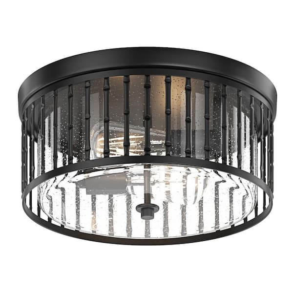 aiwen Industrial 13.77 in. 2-Light Black Farmhouse Flush Mount Ceiling ...