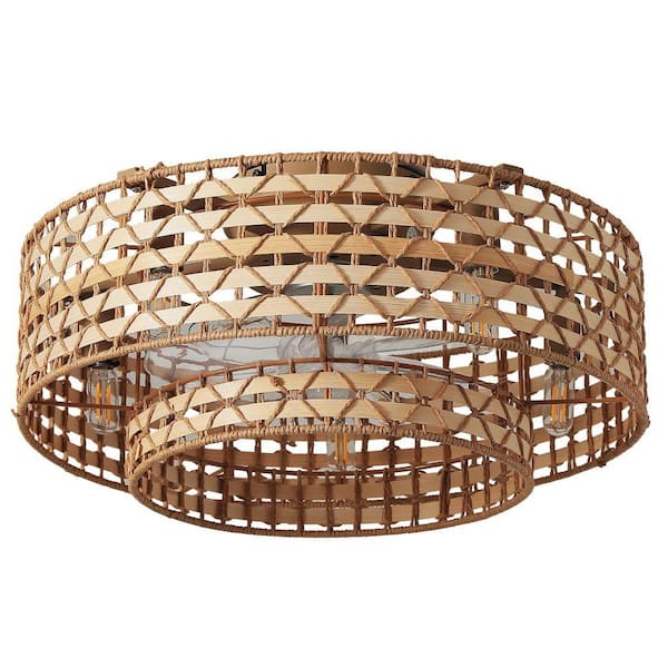 19.69 in. 5-Lights Indoor Tan Handwoven Paper Rope Caged Ceiling Fan with Remote Included No Bulbs