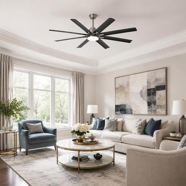 66 in. Integrated LED Indoor Nickel Ceiling Fan with Light Kit, Alexa/Google Home Compatible