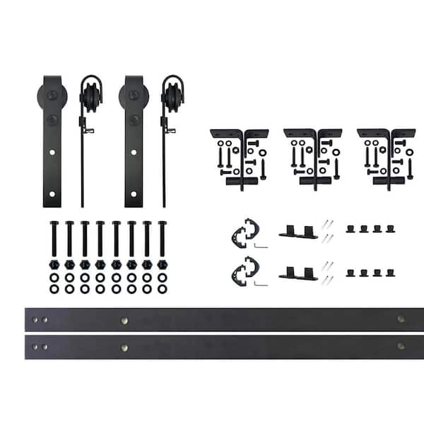 HOMACER 4.5 ft./54 in. Black Rustic Ceiling Mount Double Track Bypass Sliding Barn Door Track and Hardware Kit for Double Doors