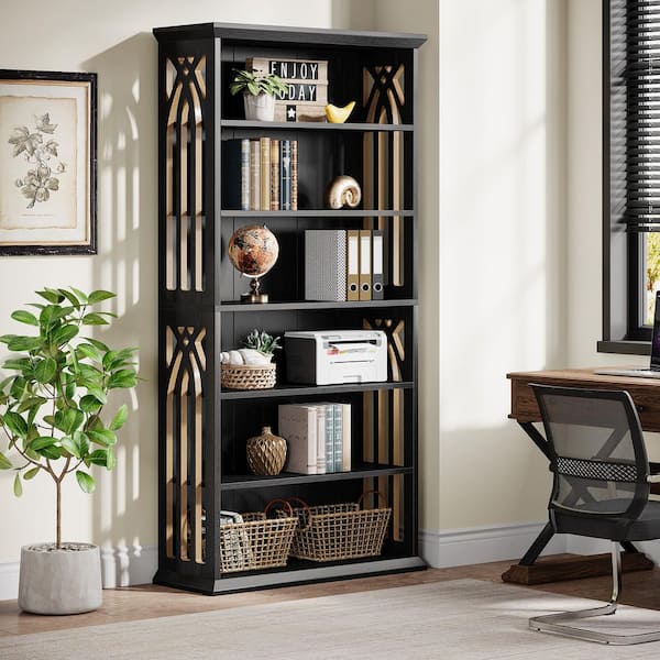 TRIBESIGNS WAY TO ORIGIN Frailey 75 in. Tall Black Wood 6-Shelf