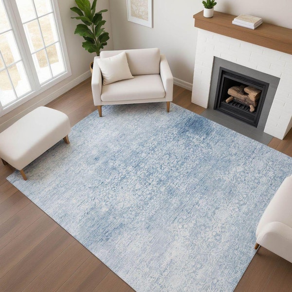 Mayfield Premium Machine Washable Abstract AMF1763 Sky 8 ft. x 10 ft. Area Rug