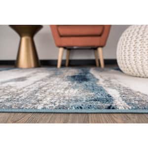 Contemporary Abstract Waves Blue 2 ft. x 7 ft. Runner Rug