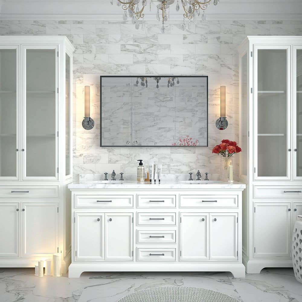 36 in. W x 30 in. H Rectangular Square Corner Wall Mount Bathroom Vanity Mi