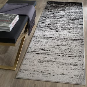 Adirondack Silver/Black 3 ft. x 22 ft. Solid Striped Runner Rug